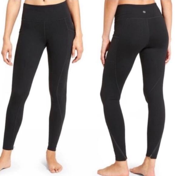 Athleta Leggings Ankle Zip Side Hip Pocket Small Solid Black - Picture 1 of 10